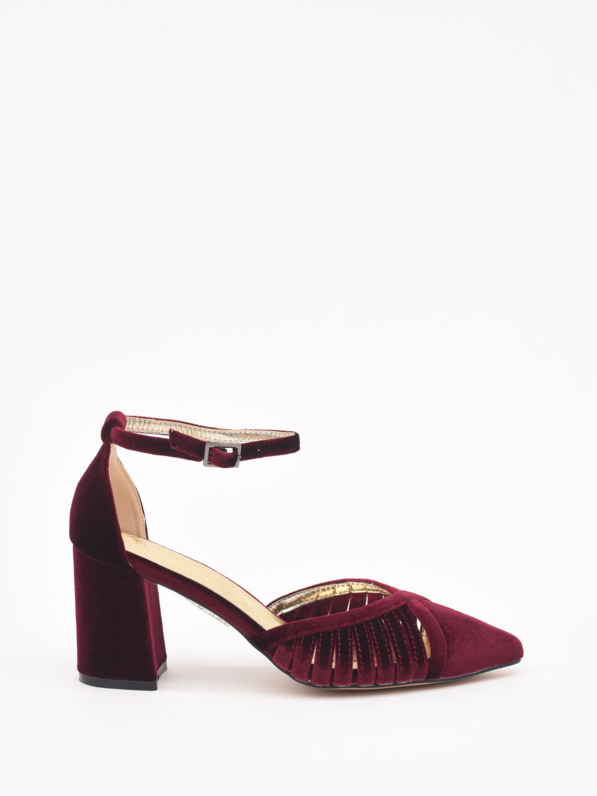 Zapato de Terciopelo Burdeos con Tacón Alto