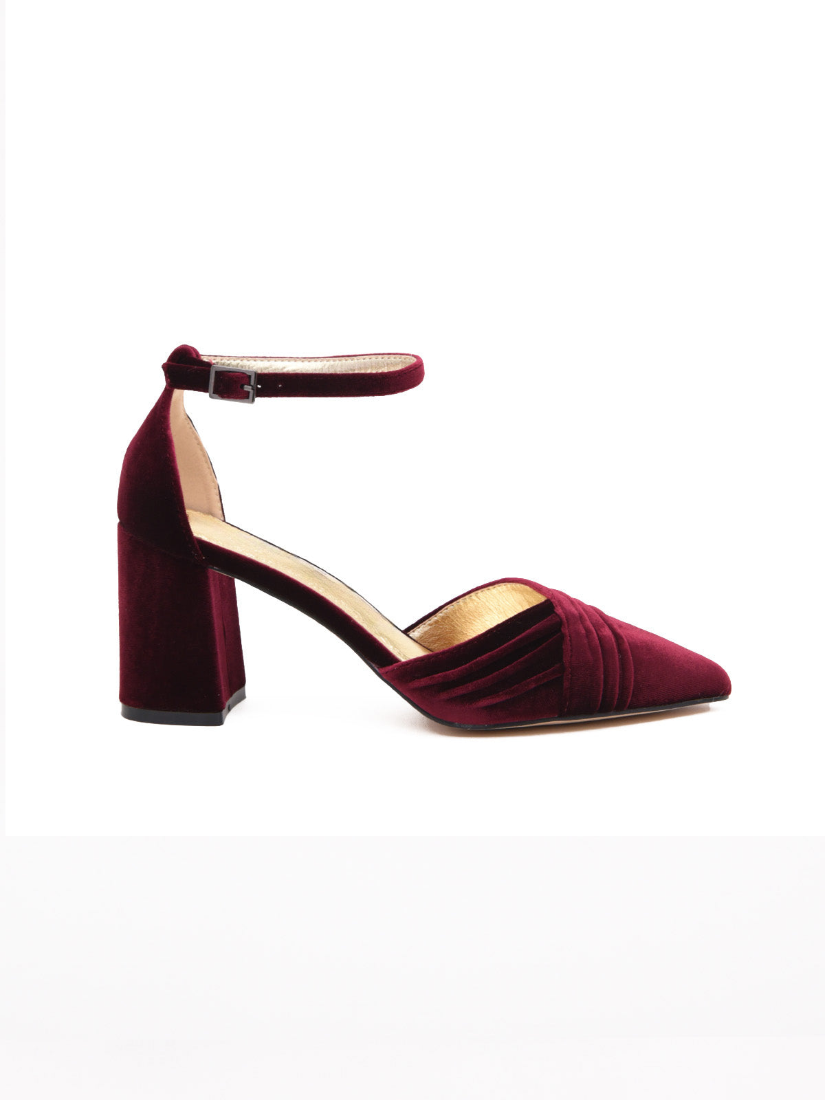 Zapatos de Salón de Terciopelo Burdeos con Correa al Tobillo