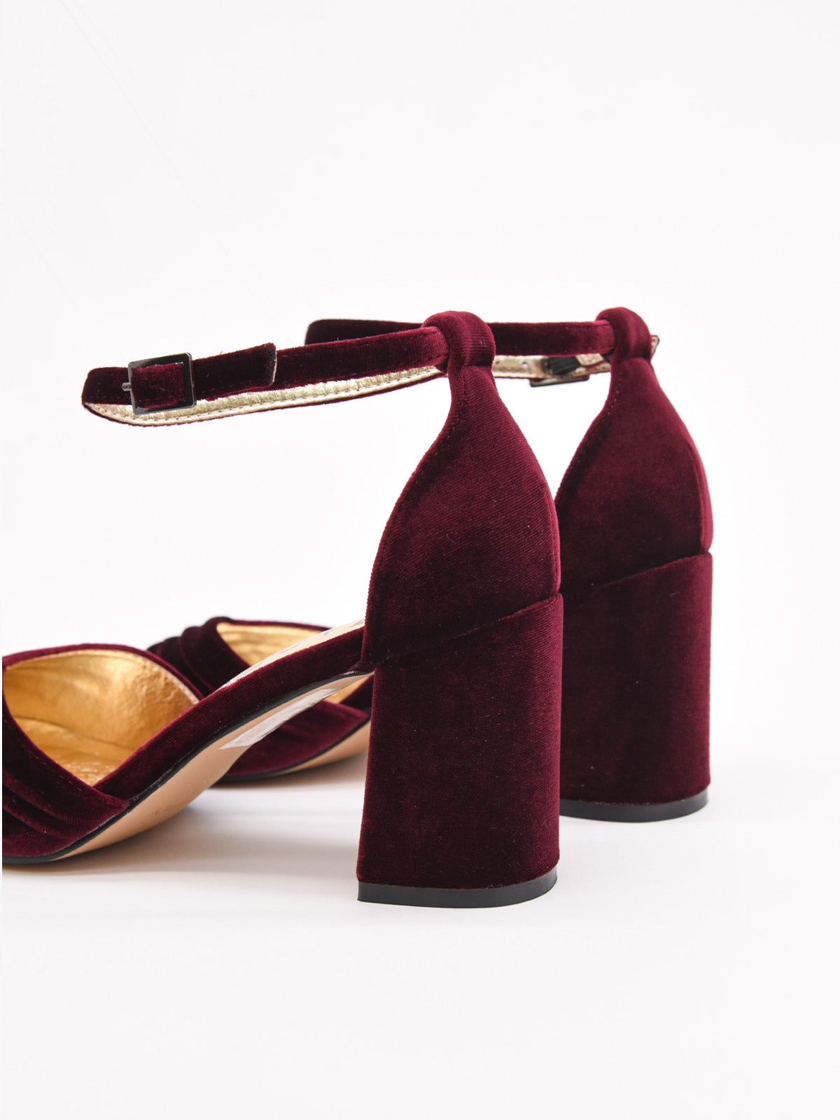 Zapatos de Salón de Terciopelo Burdeos con Correa al Tobillo