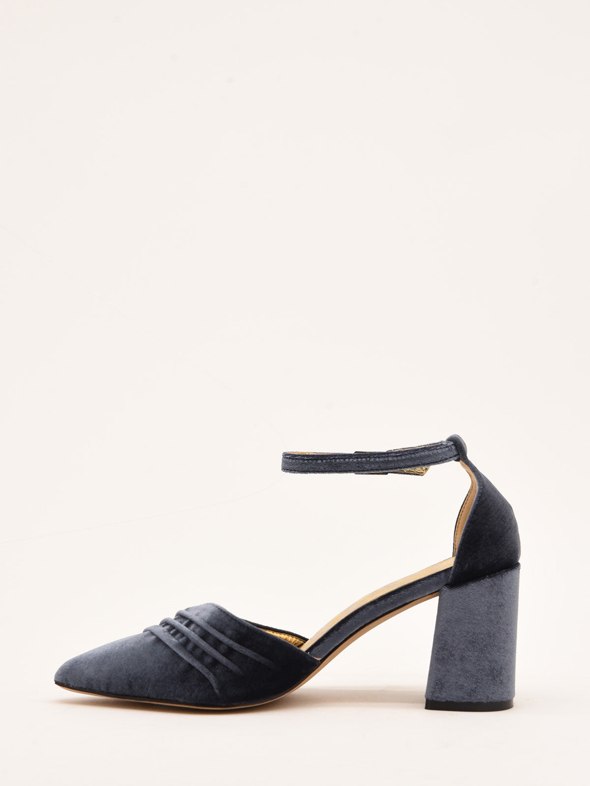 Zapatos de Salón de Terciopelo Gris con Correa al Tobillo