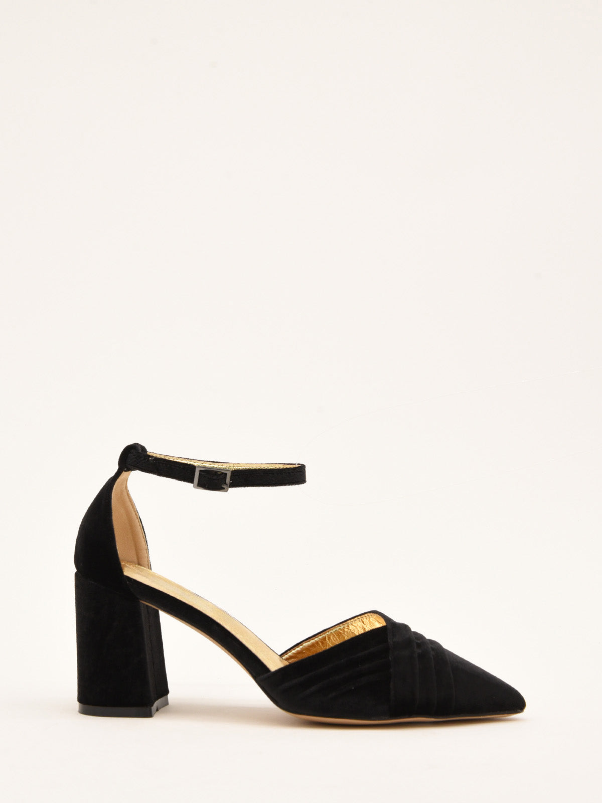 Zapatos de Salón de Terciopelo Negro con Correa al Tobillo
