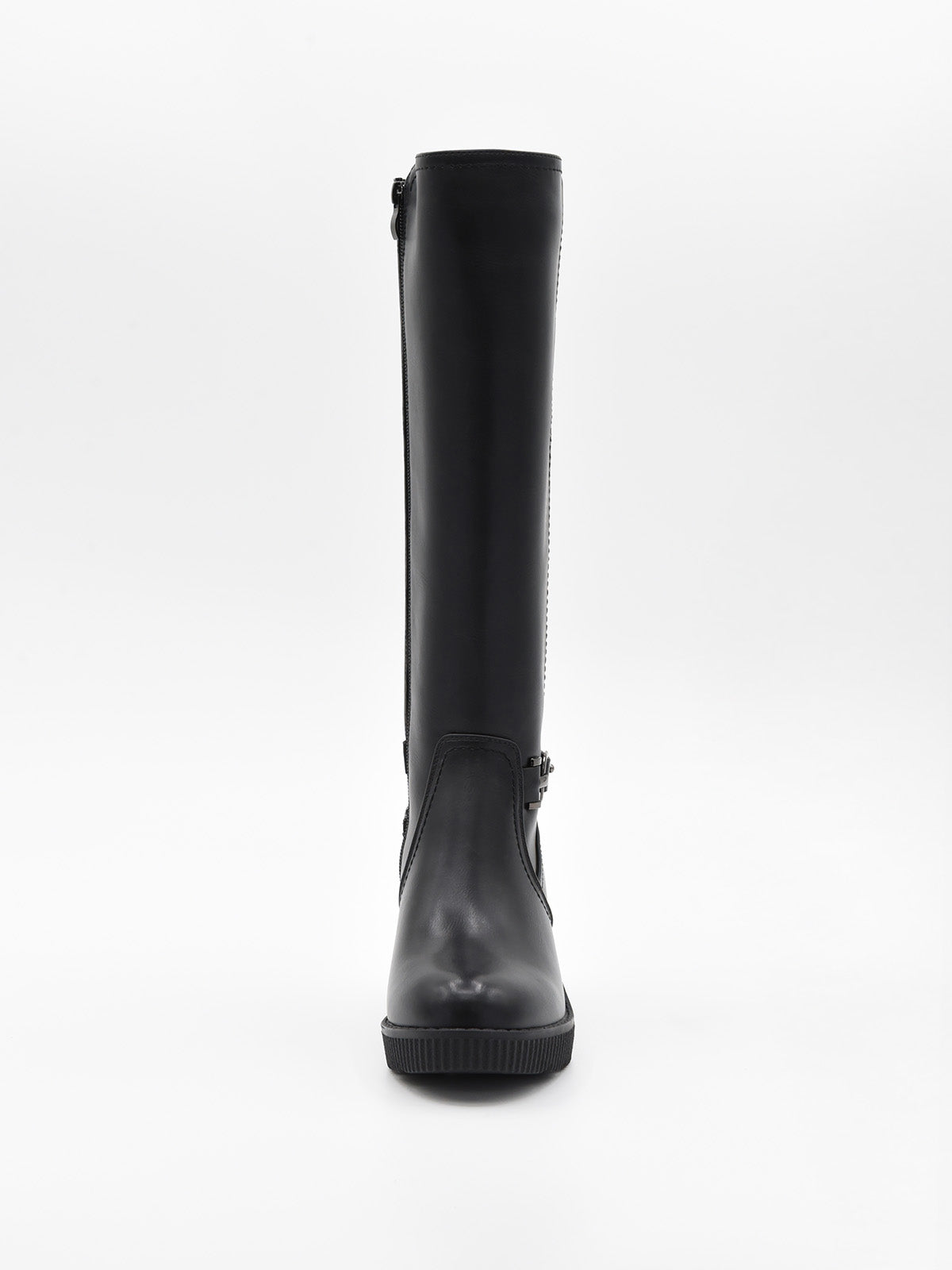 Botas negras de caña alta con cuña y detalle hebilla