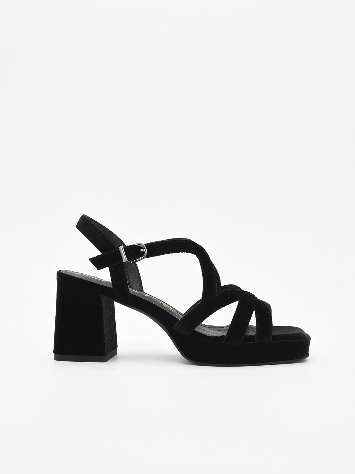 Sandalias Negras de Terciopelo con Tacón ancho y plataforma