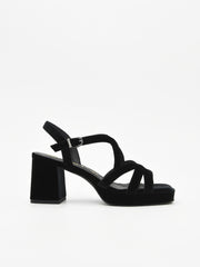 Sandalias Negras de Terciopelo con Tacón ancho y plataforma
