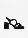 Sandalias Negras de Terciopelo con Tacón ancho y plataforma