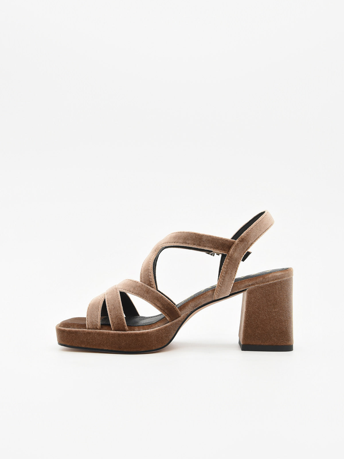 Sandalias Taupe de Terciopelo con Tacón ancho y plataforma