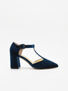 Zapato Elegante de Terciopelo Azul con tira en el empeine