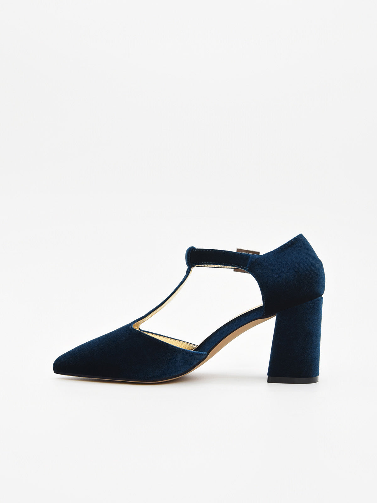 Zapato Elegante de Terciopelo Azul con tira en el empeine