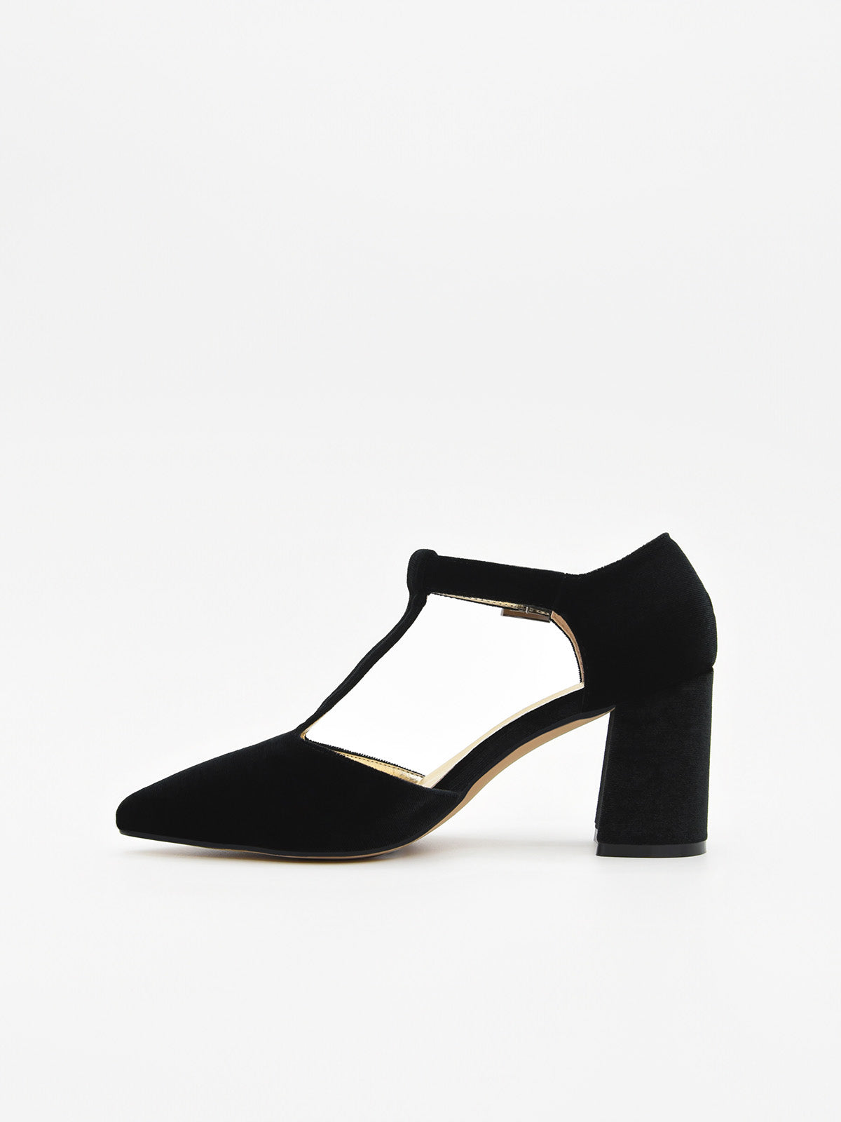 Zapatos de Terciopelo Negros con tira en el empeine