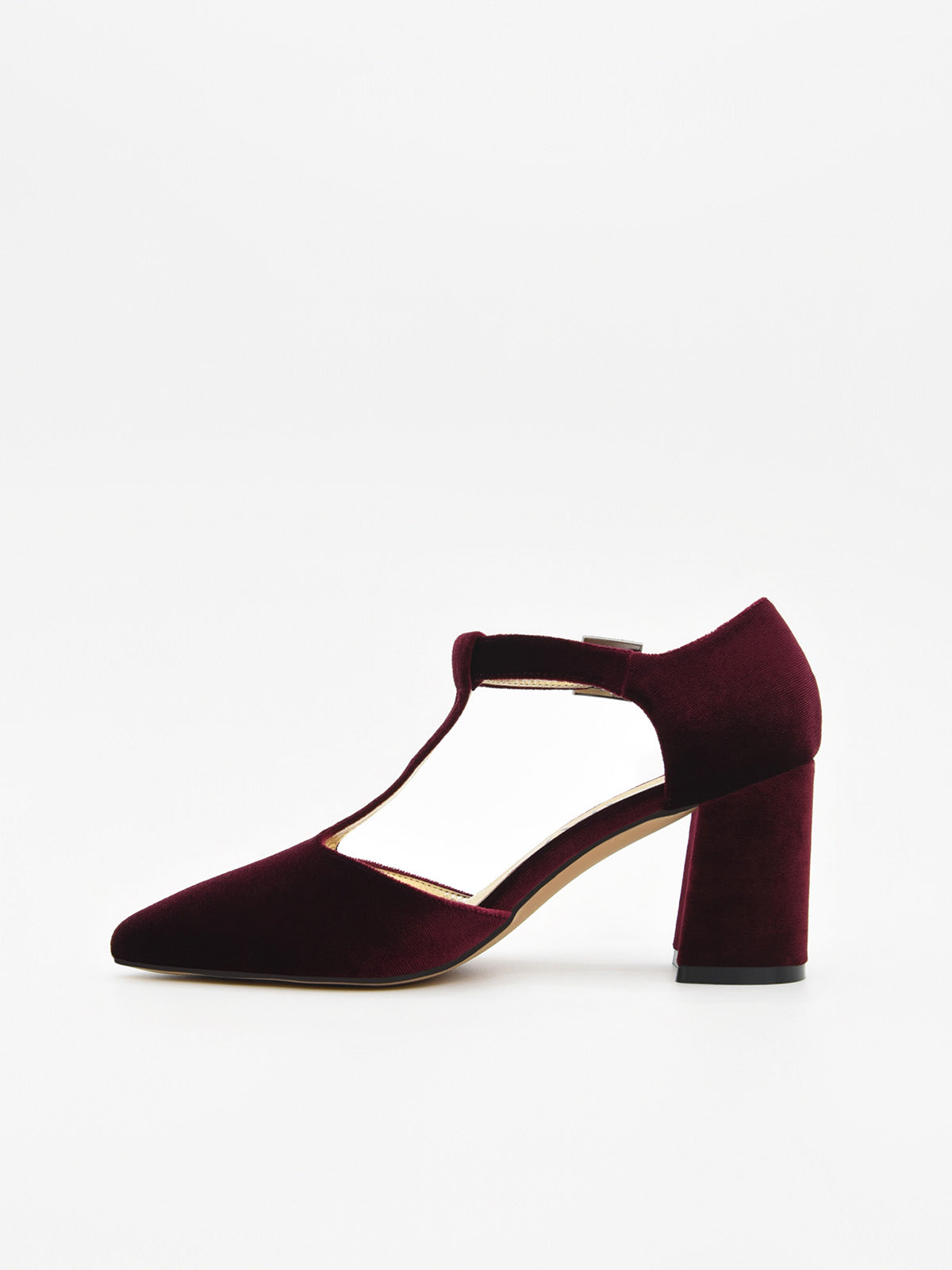 Zapato de Terciopelo Burdeos con tira en el empeine