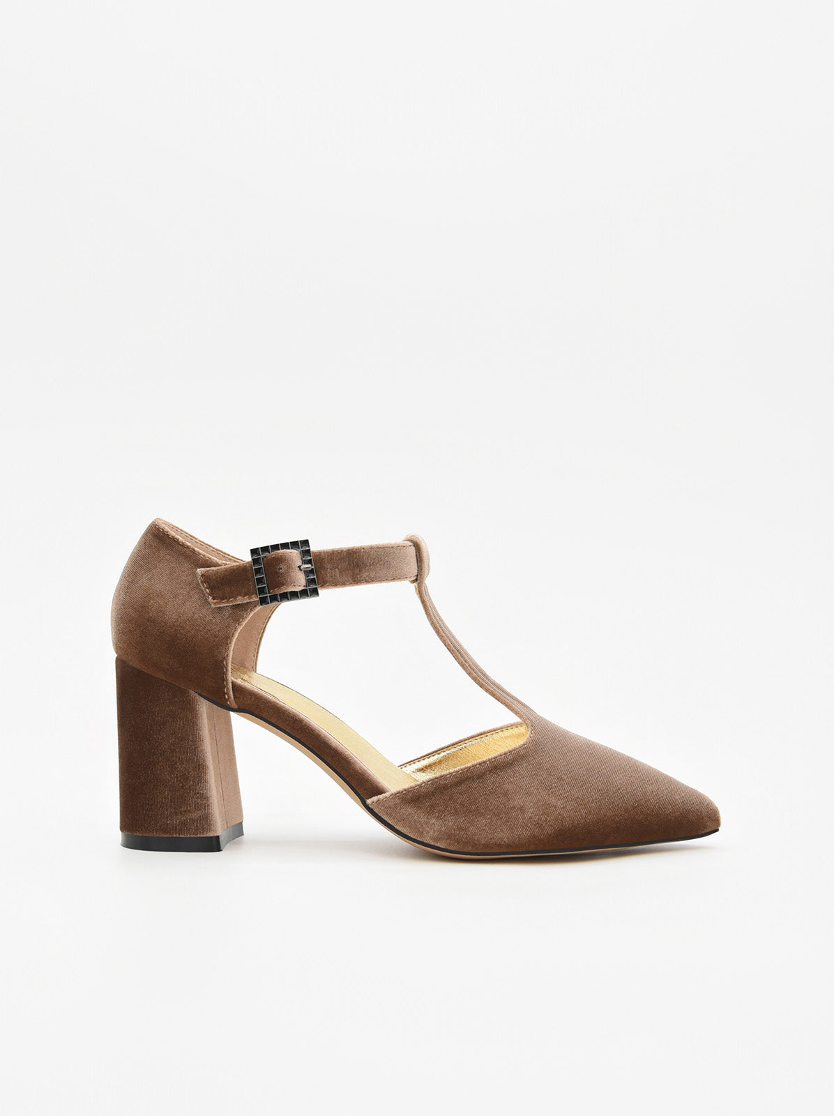 Zapato Elegante de Terciopelo Taupe con tira en el empeine