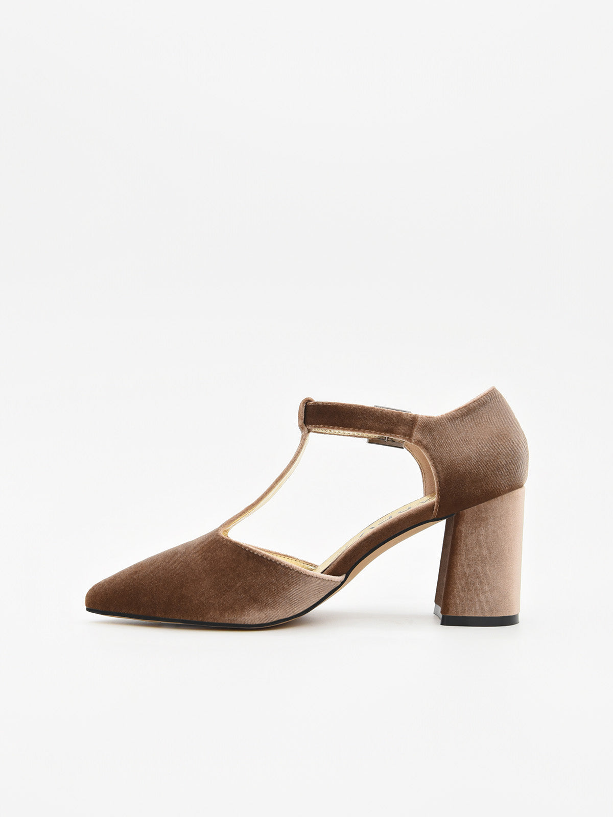 Zapato Elegante de Terciopelo Taupe con tira en el empeine