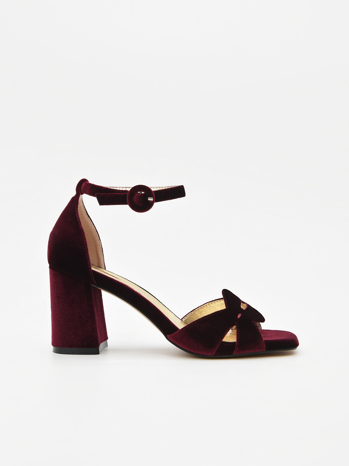Zapato de Terciopelo Burdeos con Tacón Alto