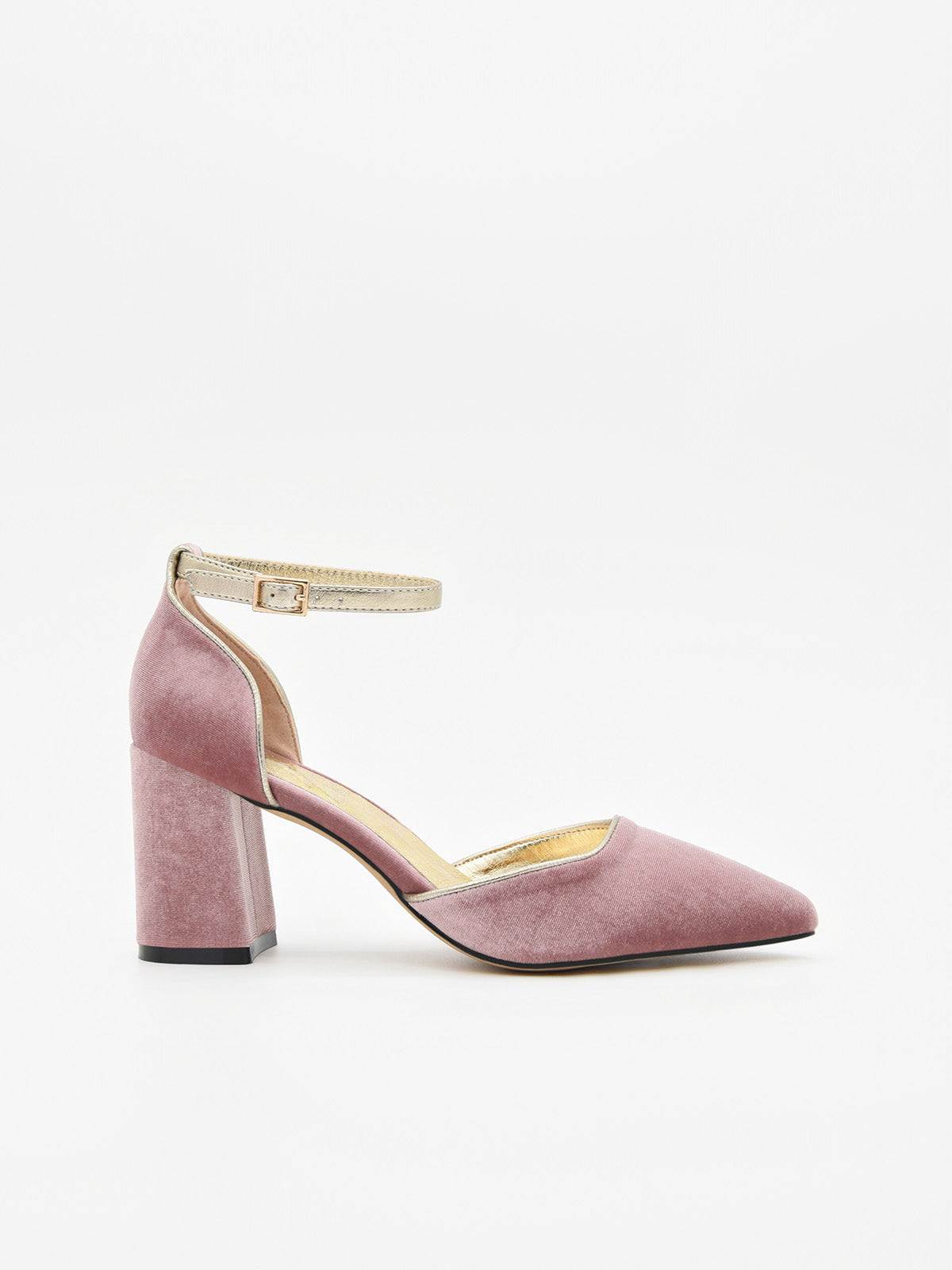 Zapato de Terciopelo Rosa con Ribete Dorado