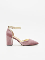 Zapato de Terciopelo Rosa con Ribete Dorado