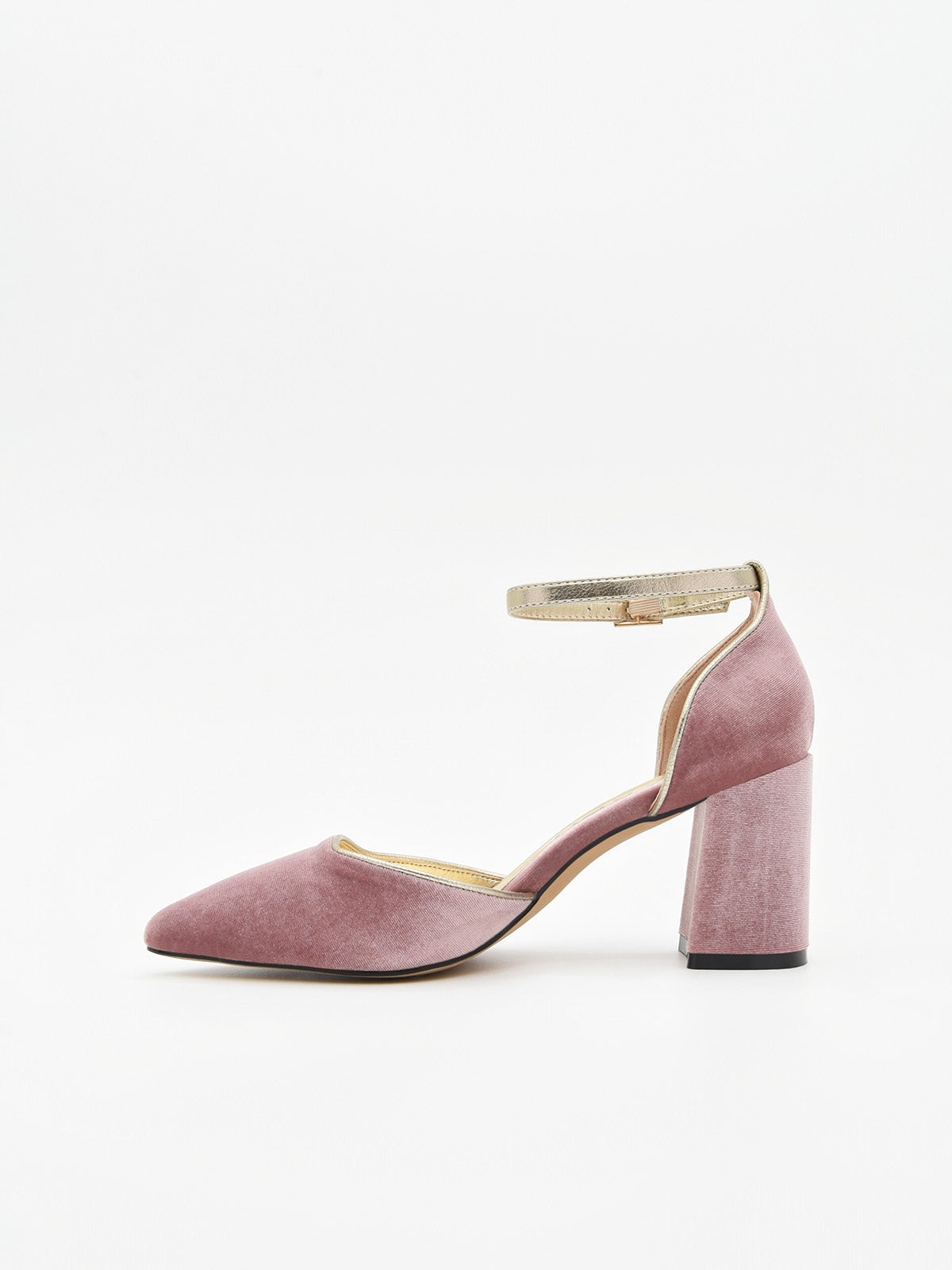 Zapato de Terciopelo Rosa con Ribete Dorado