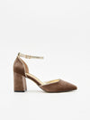 Zapato de Terciopelo Taupe con Ribete Dorado