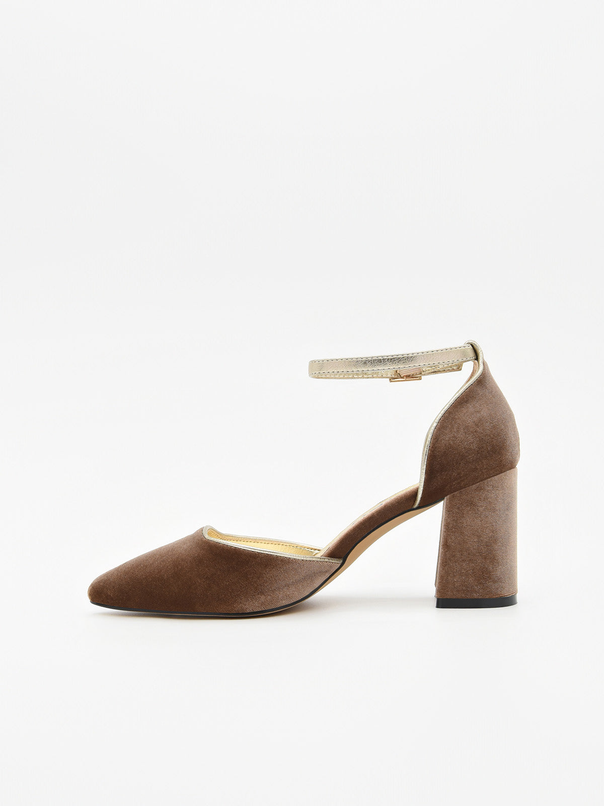Zapato de Terciopelo Taupe con Ribete Dorado