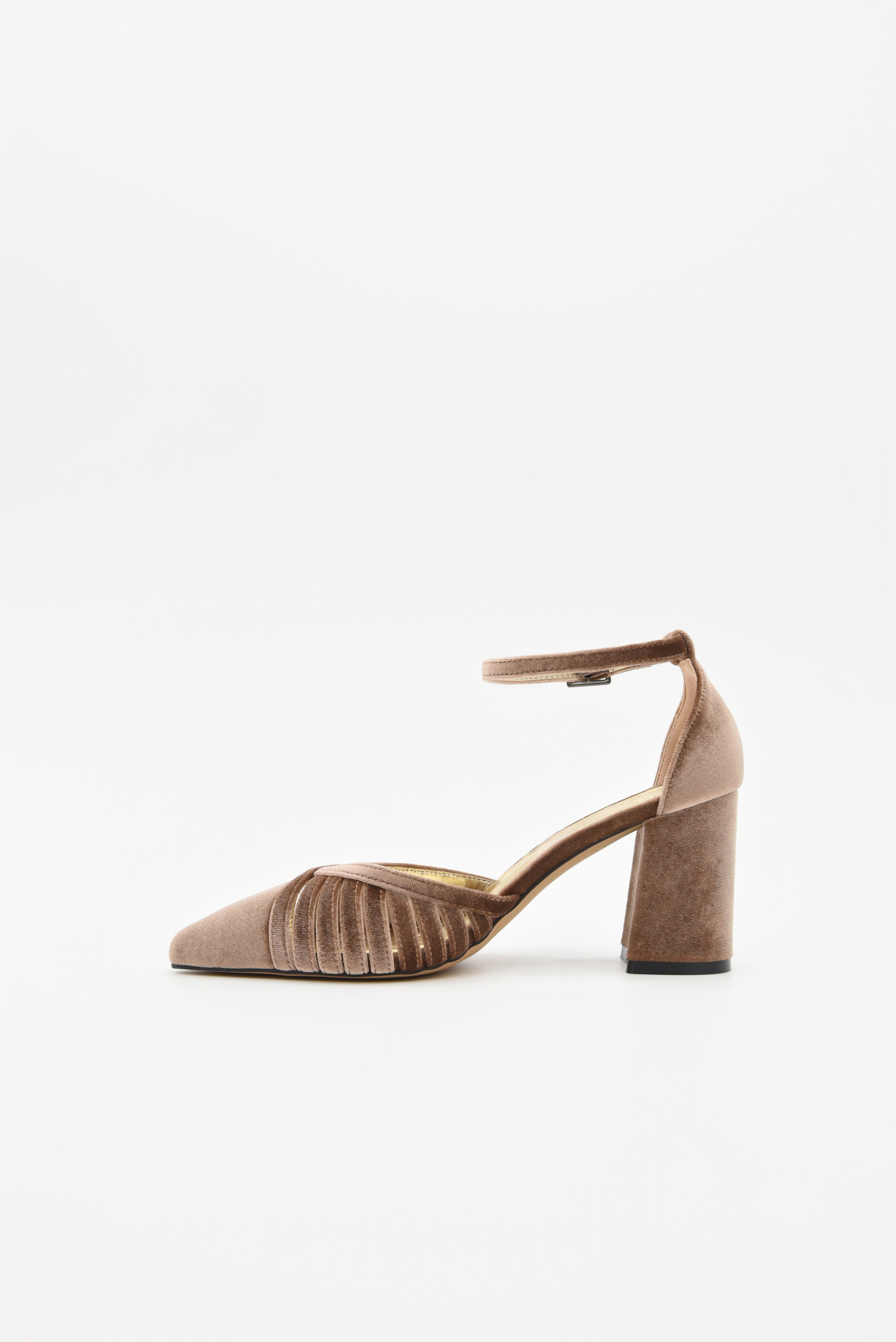 Zapatos de Salón de Terciopelo Taupe con Correa al Tobillo
