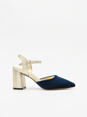 Zapato de Terciopelo Marino y tacón dorado
