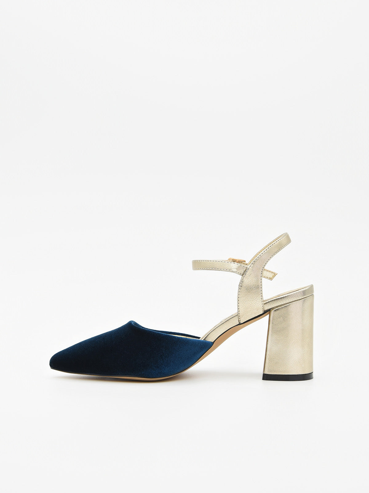 Zapato de Terciopelo Marino y tacón dorado