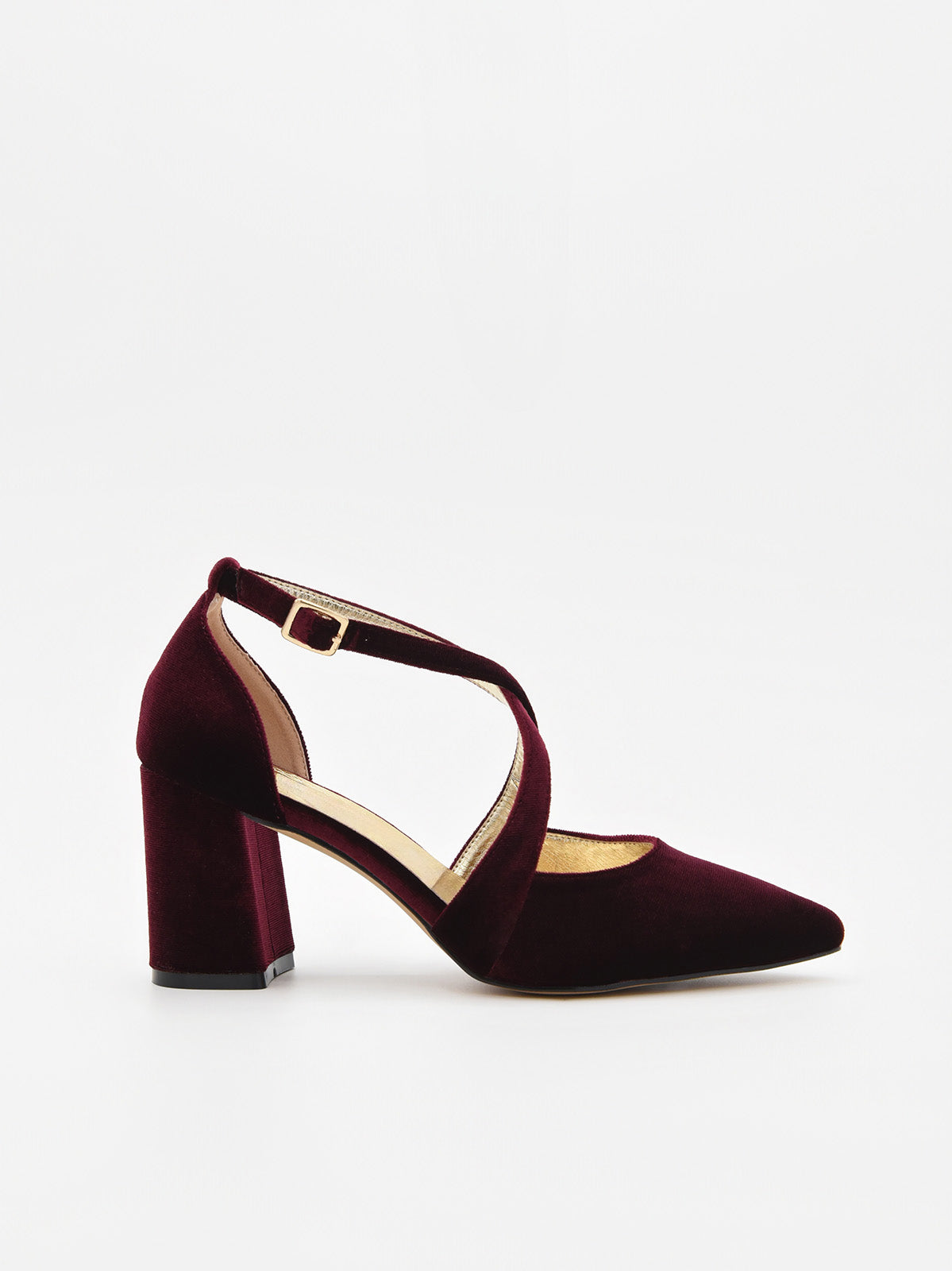 Zapato de Terciopelo Burdeos con tira en el empeine