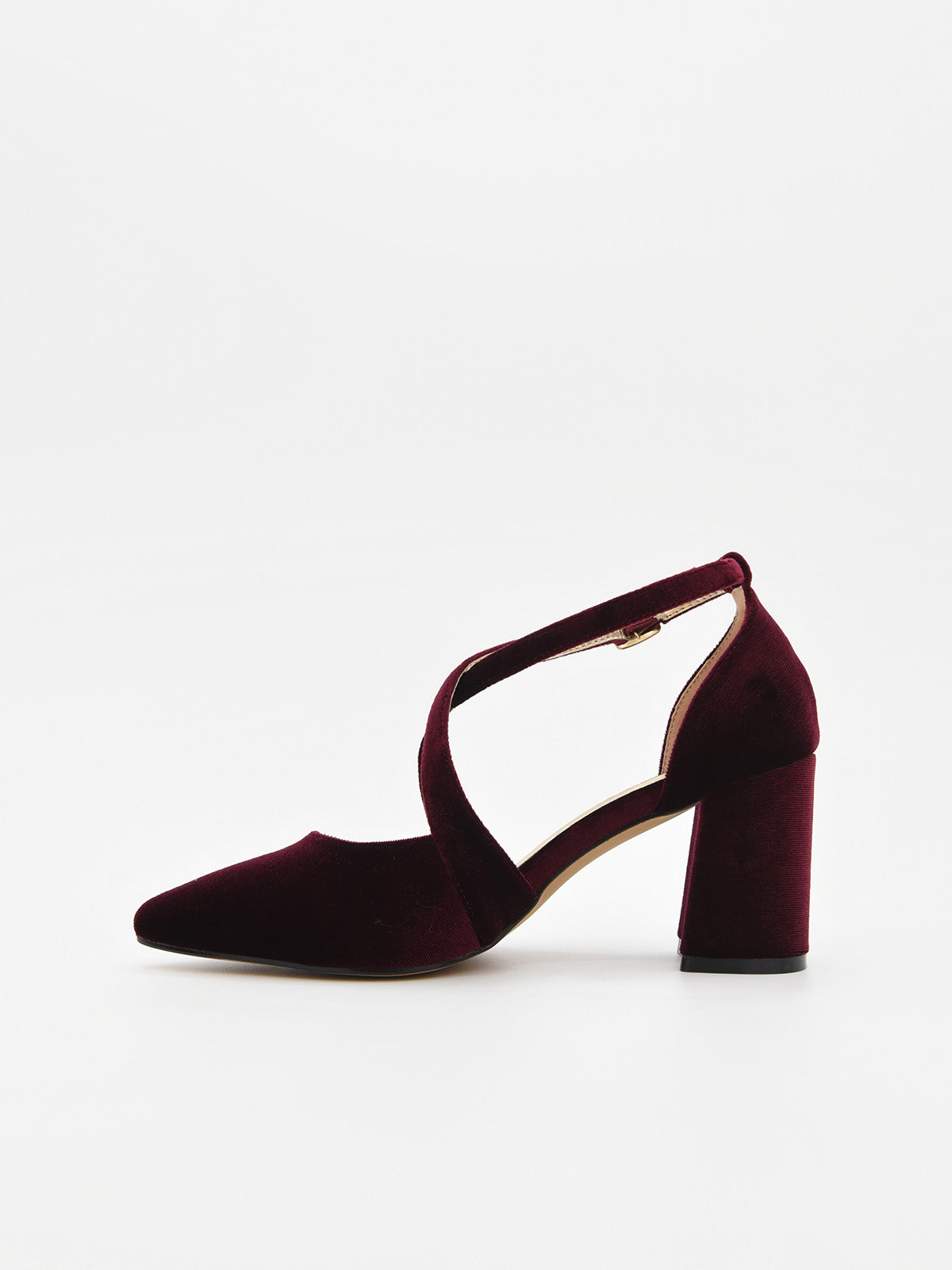 Zapato de Terciopelo Burdeos con tira en el empeine