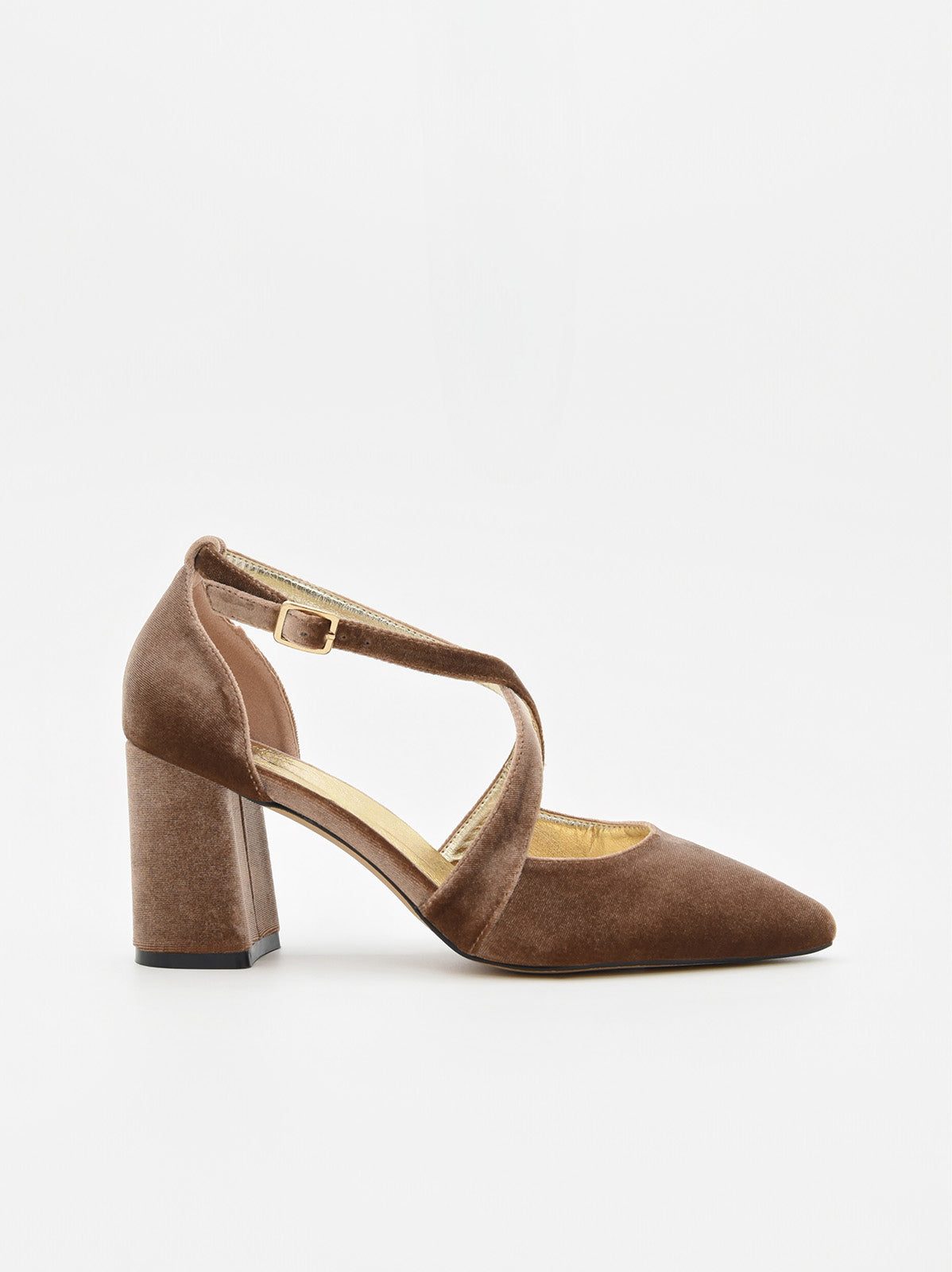Zapatos de Terciopelo Taupe con Tiras Cruzadas