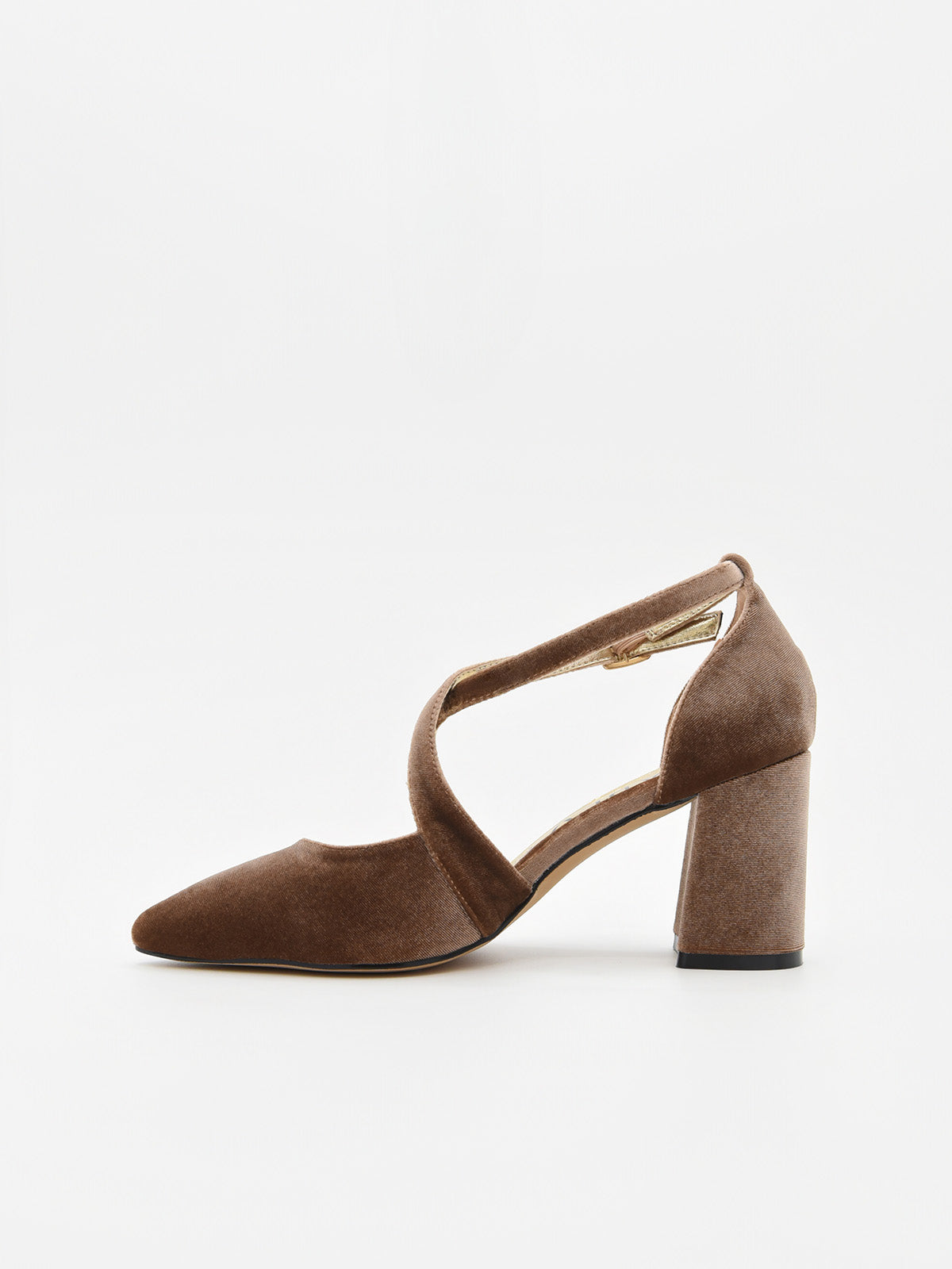 Zapatos de Terciopelo Taupe con Tiras Cruzadas