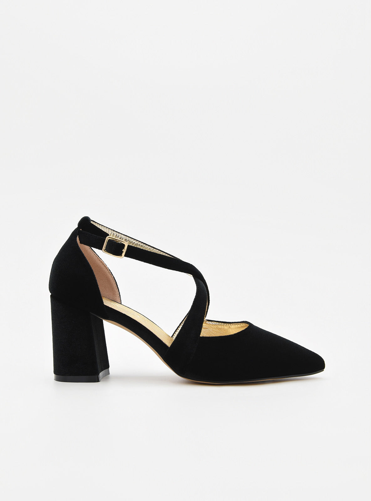 Zapatos de Terciopelo Negro con Tiras Cruzadas