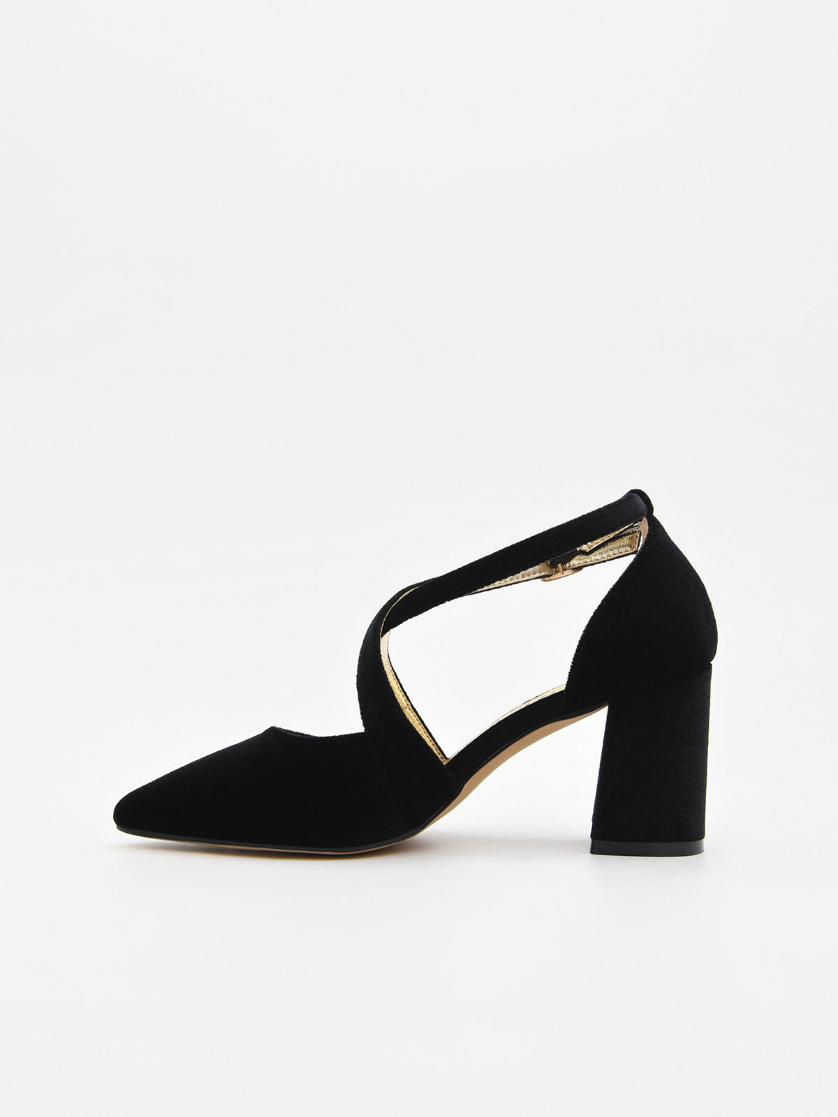 Zapatos de Terciopelo Negro con Tiras Cruzadas