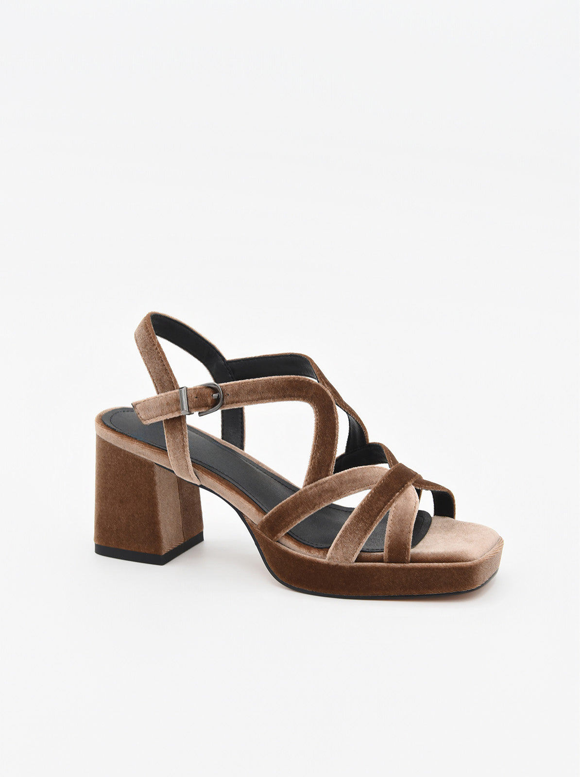 Sandalias Taupe de Terciopelo con Tacón ancho y plataforma