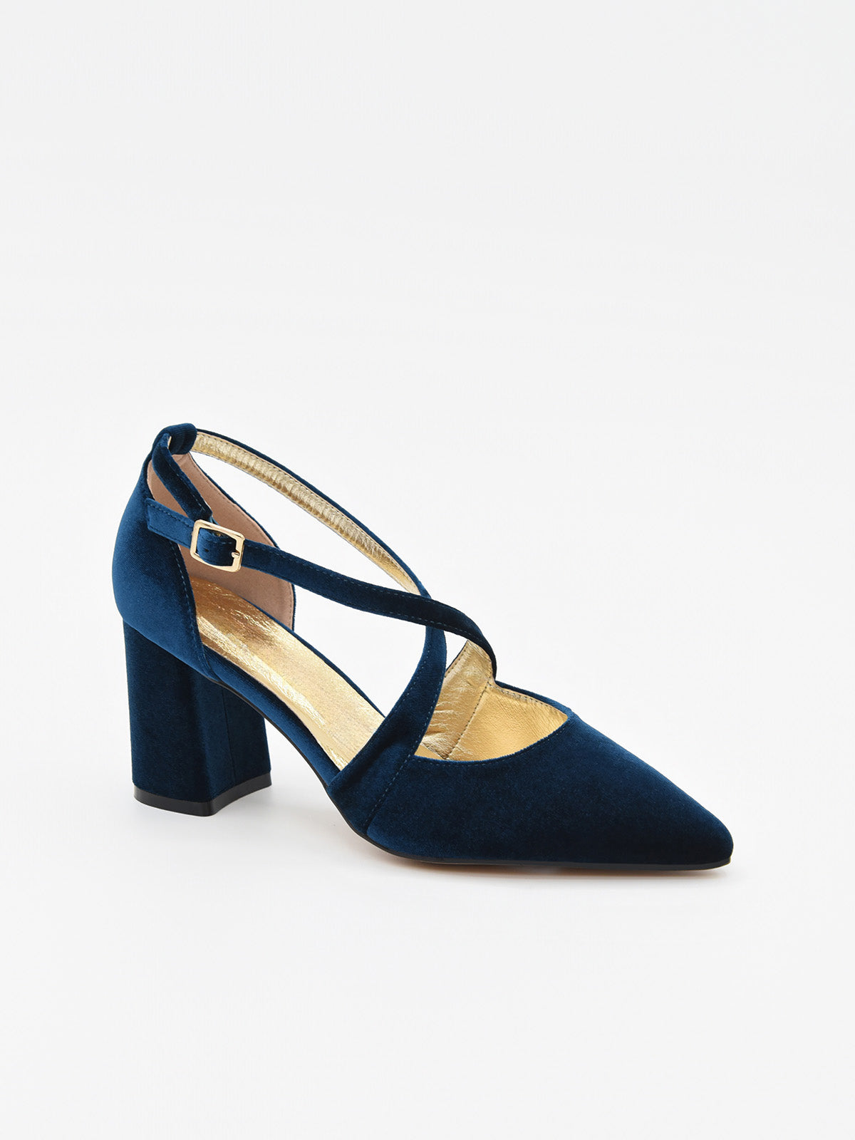 Zapatos de Terciopelo Azul con Tiras Cruzadas