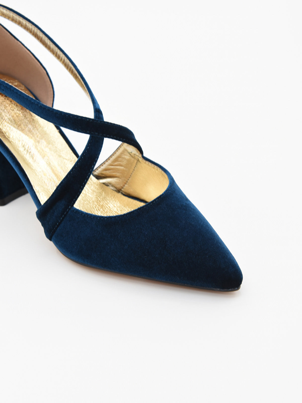 Zapatos de Terciopelo Azul con Tiras Cruzadas