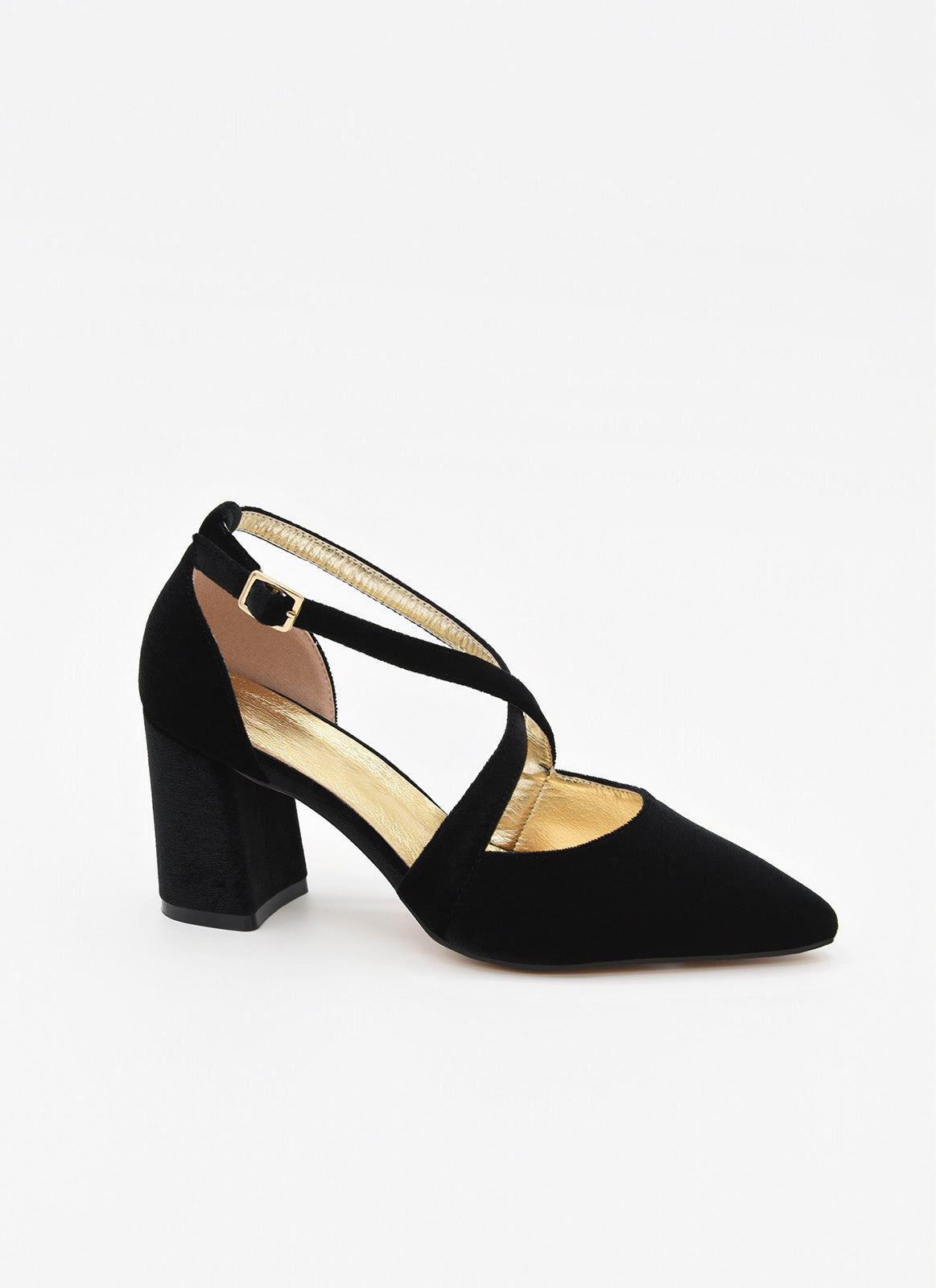 Zapatos de Terciopelo Negro con Tiras Cruzadas