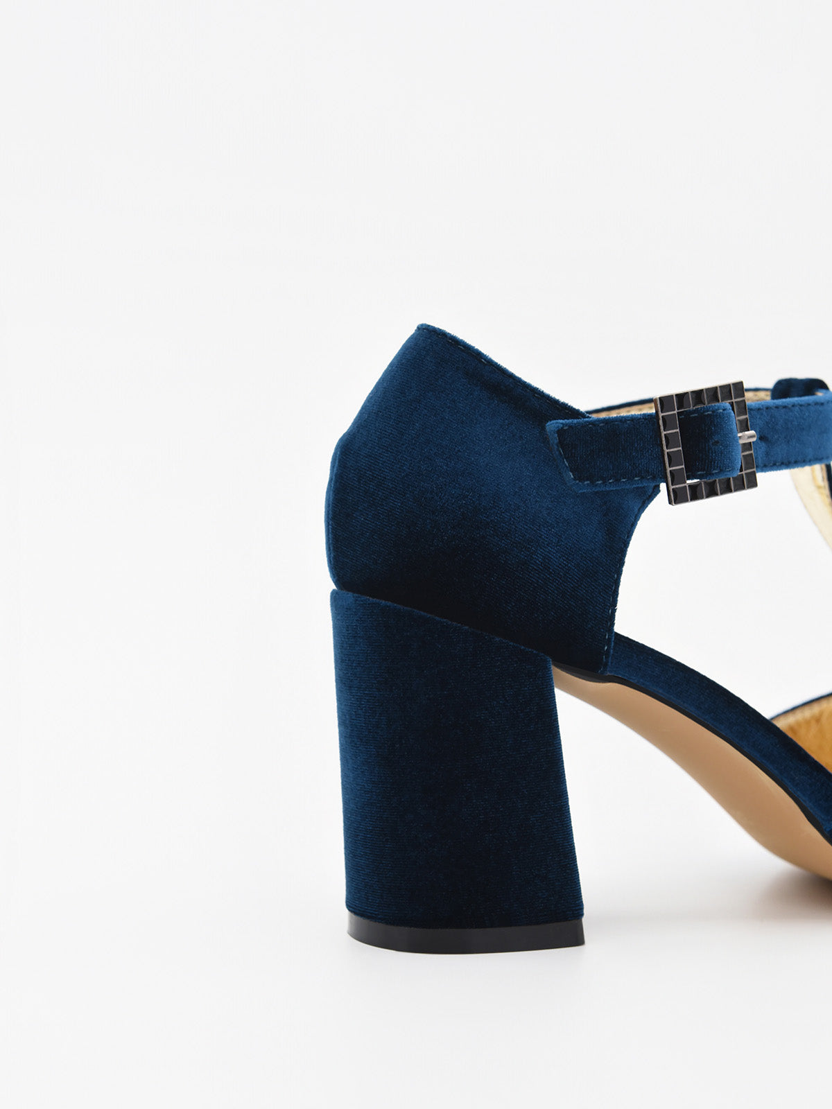 Zapato Elegante de Terciopelo Azul con tira en el empeine