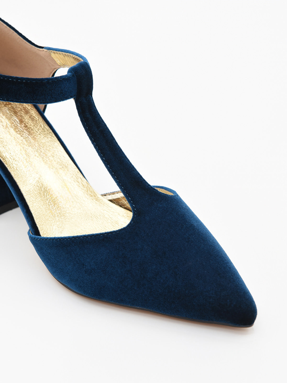 Zapato Elegante de Terciopelo Azul con tira en el empeine