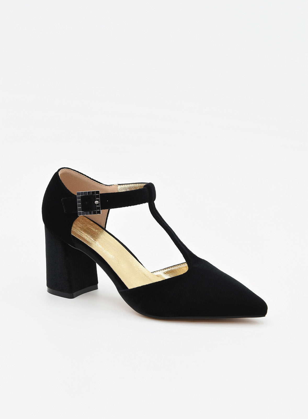 Zapatos de Terciopelo Negros con tira en el empeine