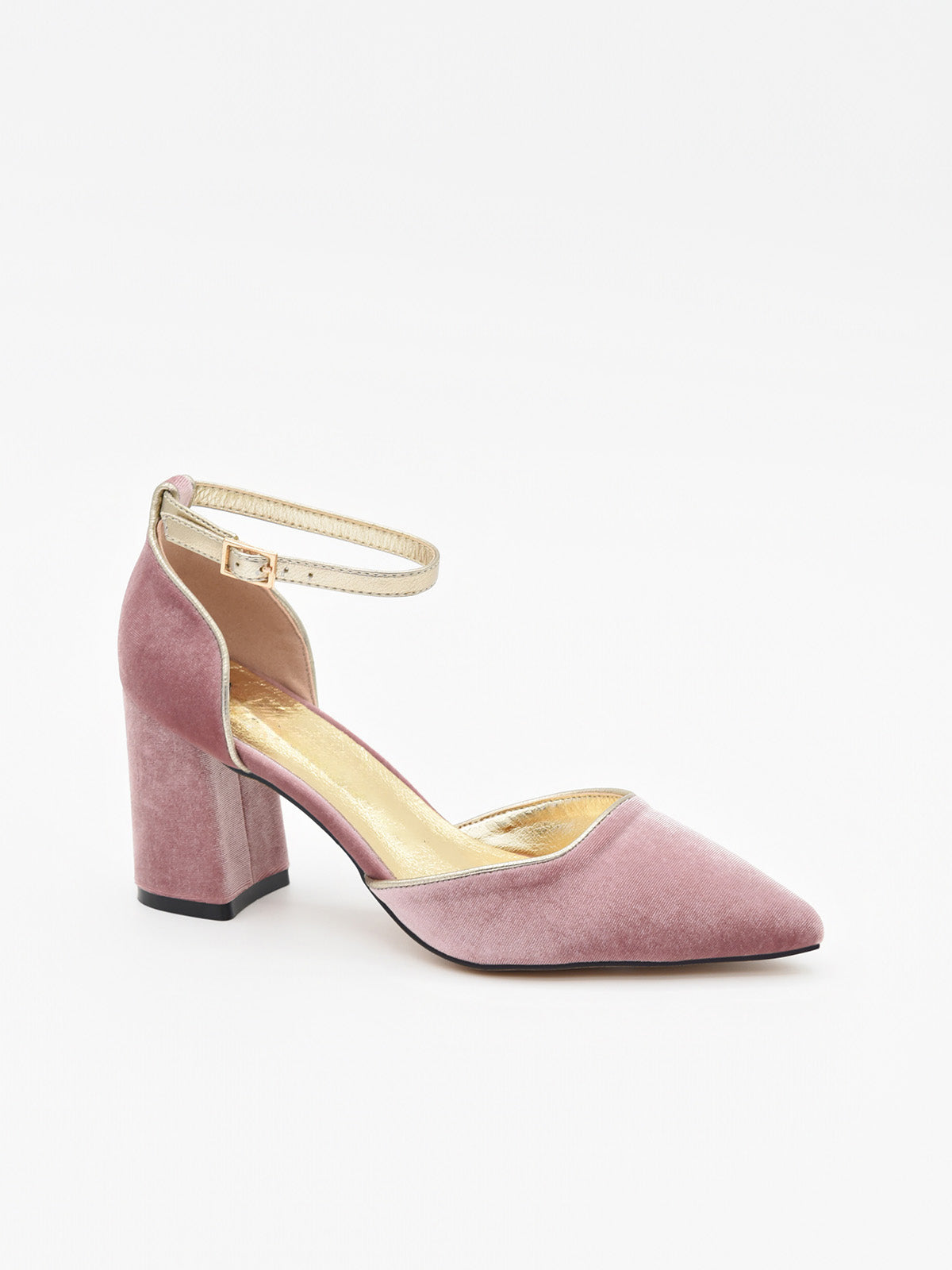 Zapato de Terciopelo Rosa con Ribete Dorado