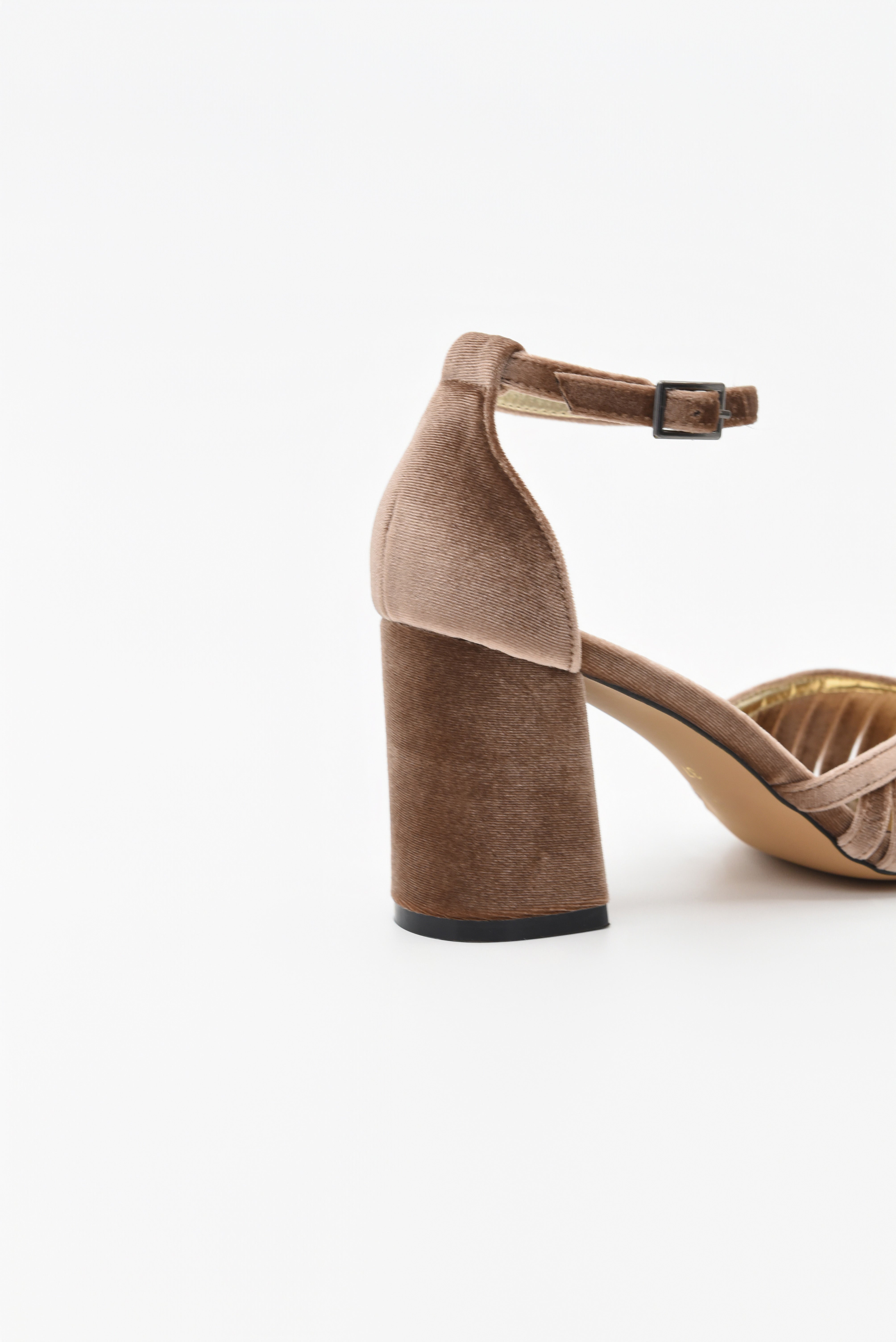 Zapatos de Salón de Terciopelo Taupe con Correa al Tobillo
