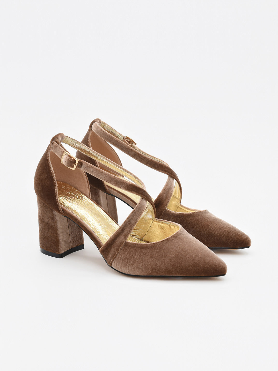 Zapatos de Terciopelo Taupe con Tiras Cruzadas