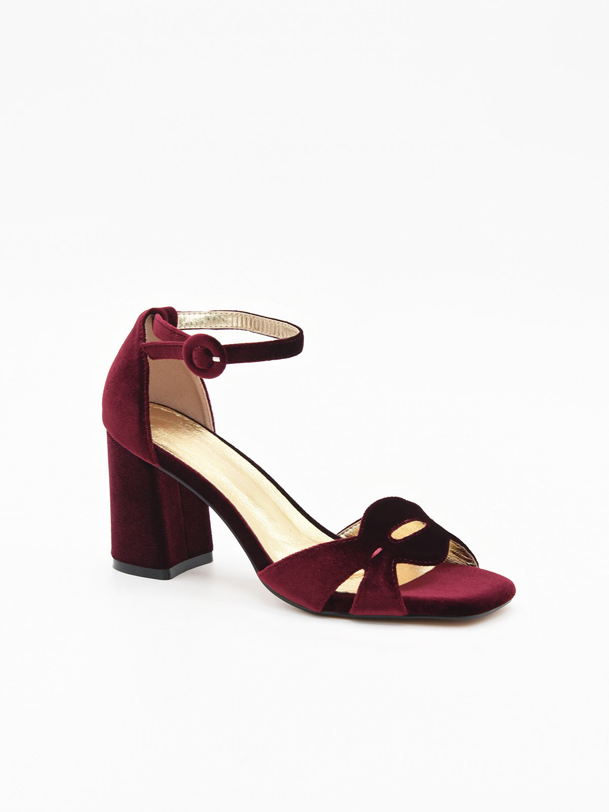Zapato de Terciopelo Burdeos con Tacón Alto