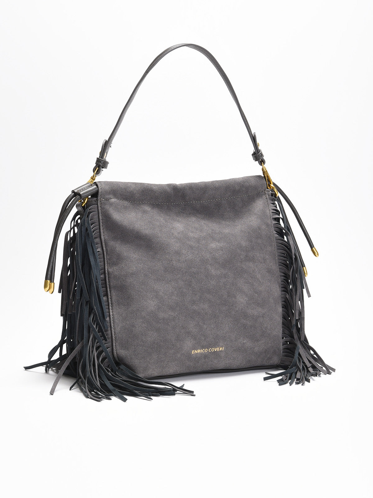 Bolso gris con flecos