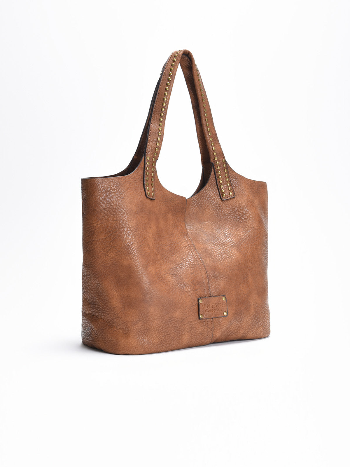 Bolso shopper marrón con tachuelas