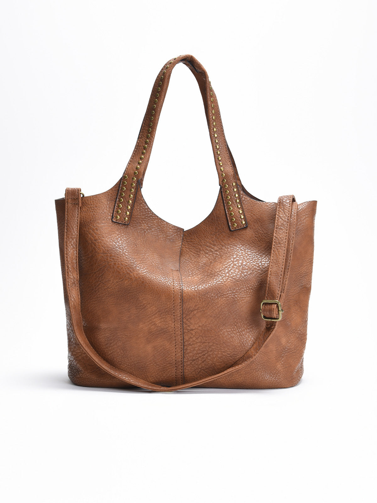 Bolso shopper marrón con tachuelas
