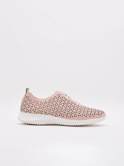 Zapatillas rosas de mujer, diseño troquelado y suela blanca cómoda.