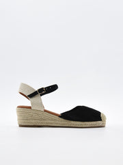 Sandalia cuña negra de piel
